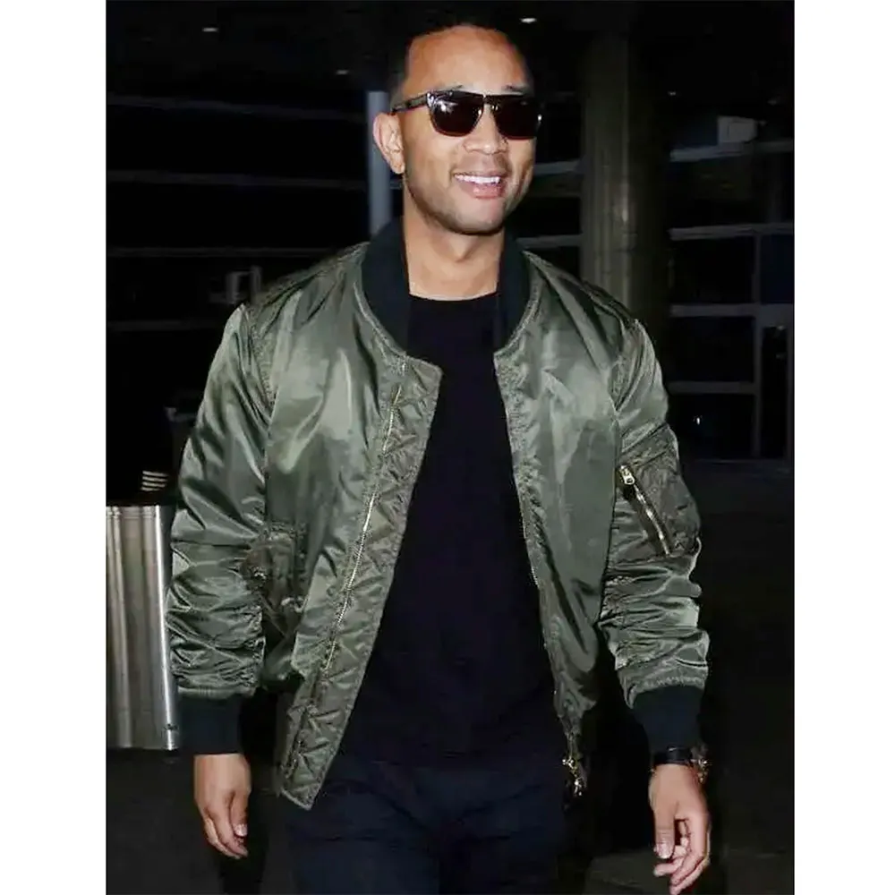 John legend bomber green satin jacket
