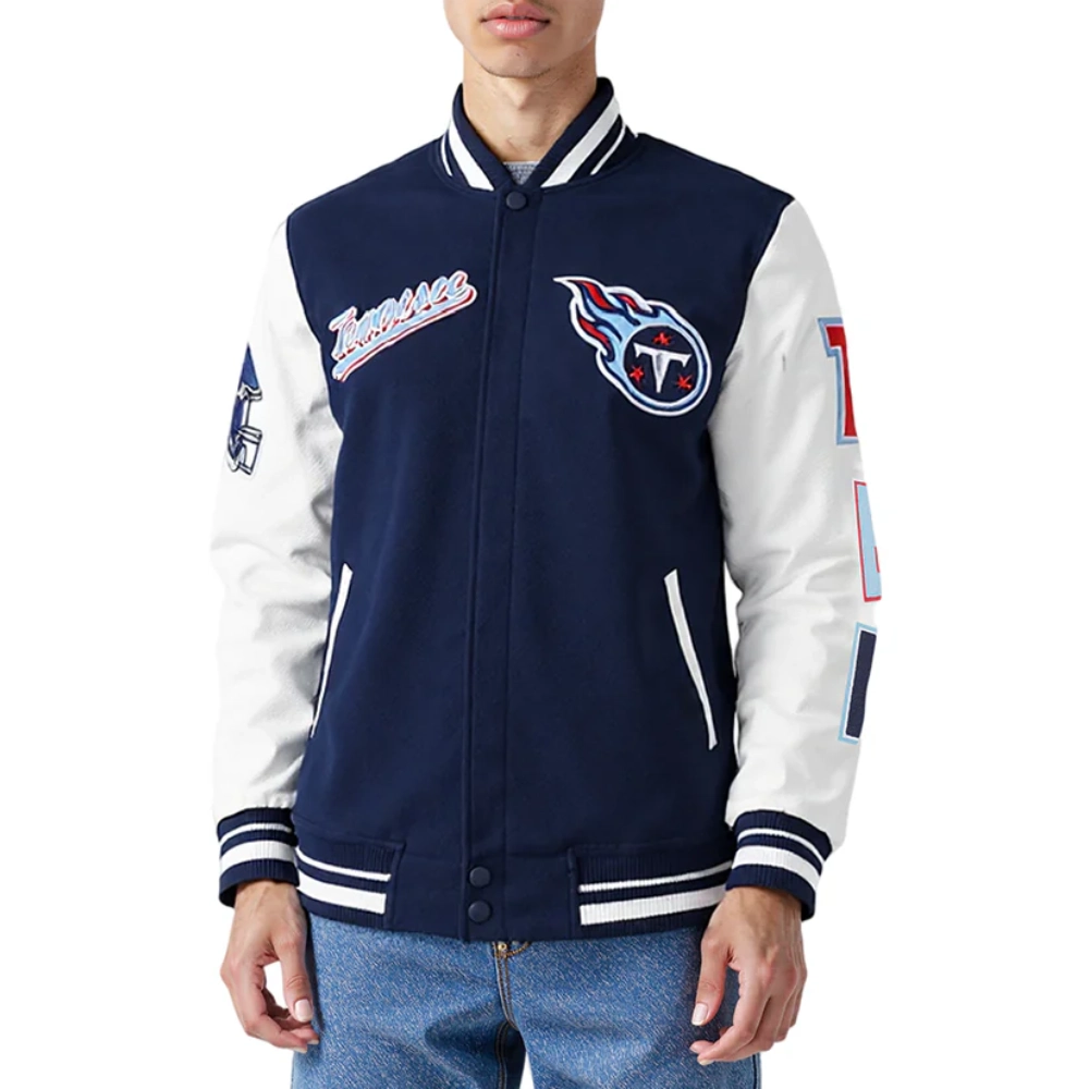 Tennessee titans script tail rib wool varsity jacket
