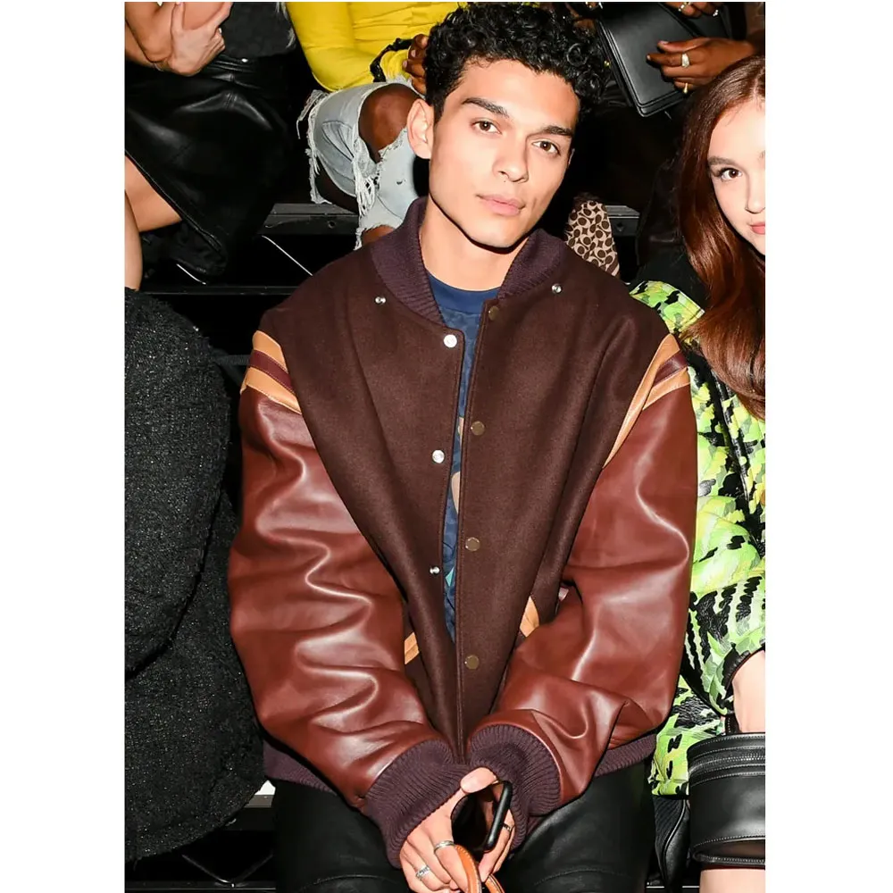 Xo kitty q brown wool & leather brown varsity jacket