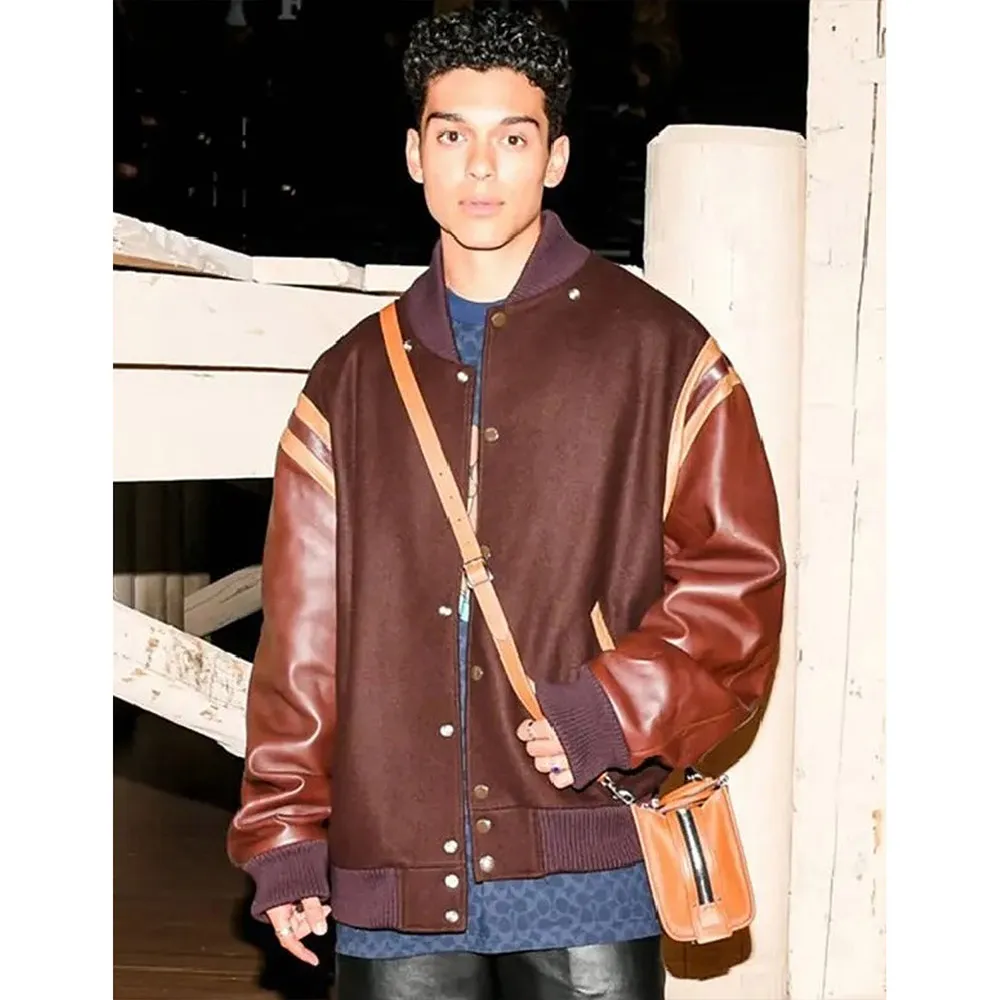 Xo kitty q brown wool & leather varsity jacket