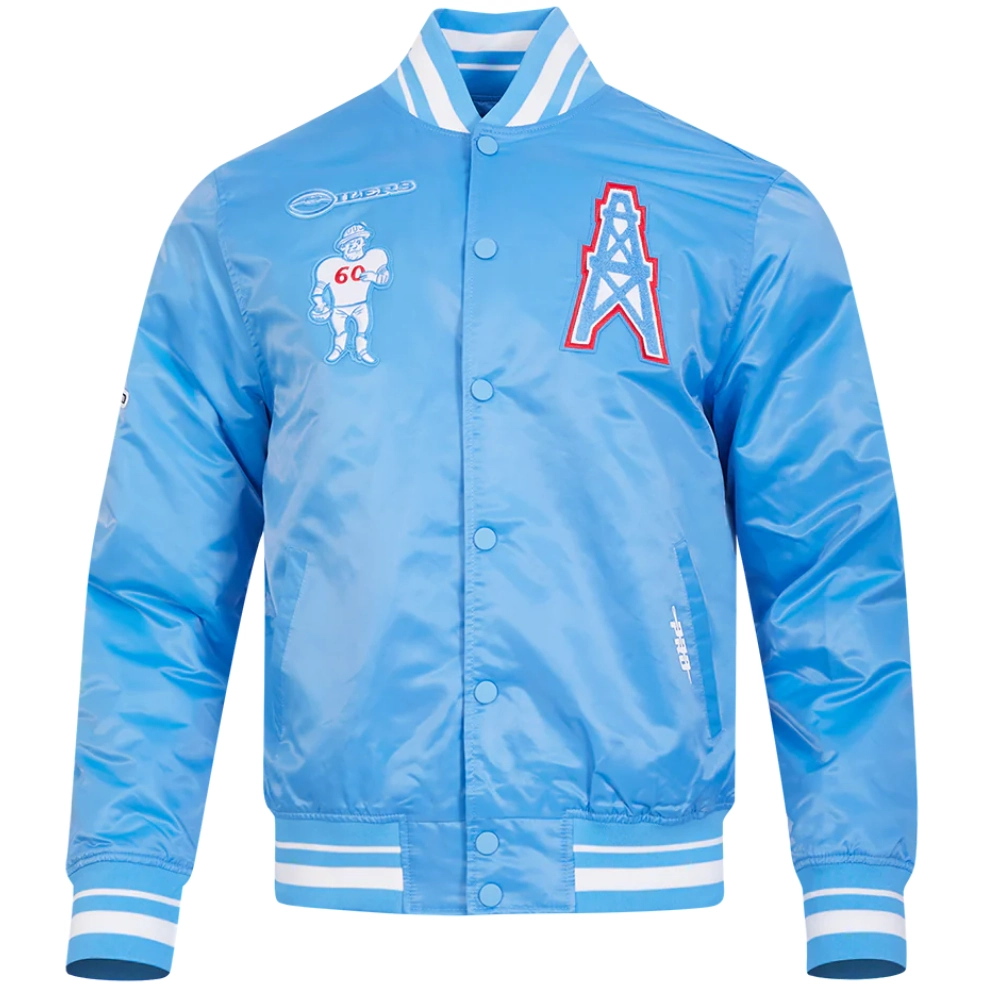 Houston oilers retro classic blue rib satin jacket