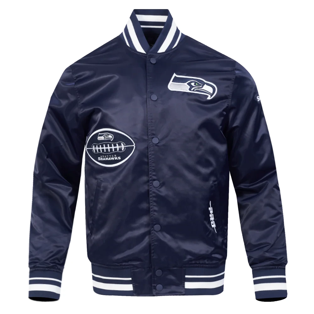 Seattle seahawks old english navy satin jacket